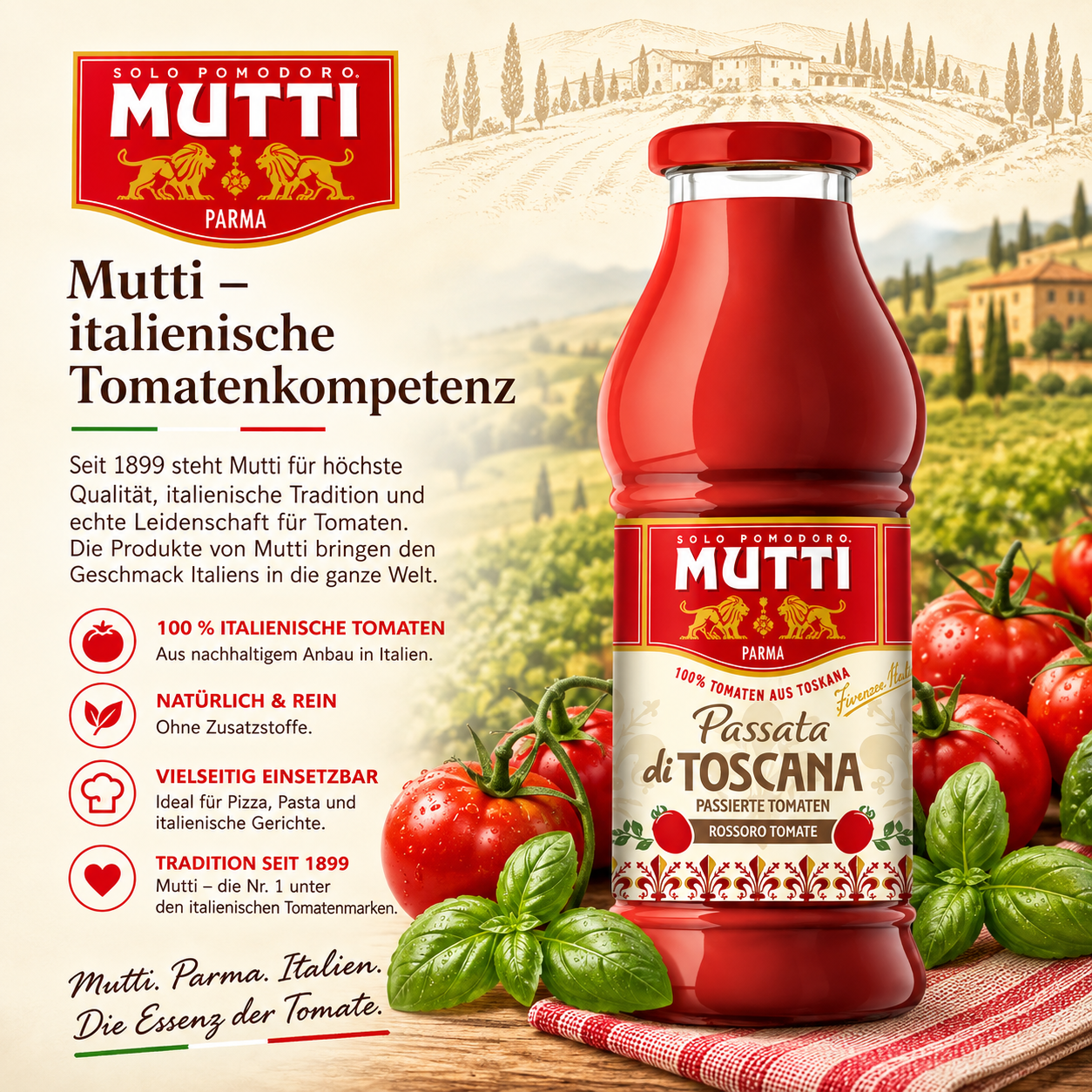Tomatensauce, Passata, Glasflasche, Rot, Italienische Tomaten