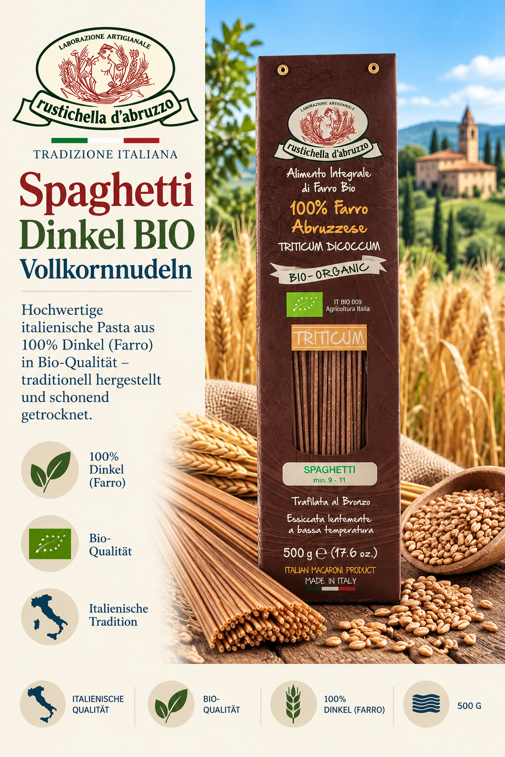Spaghetti, Dinkel, Vollkornnudeln, Bio, ItalienischeTradition