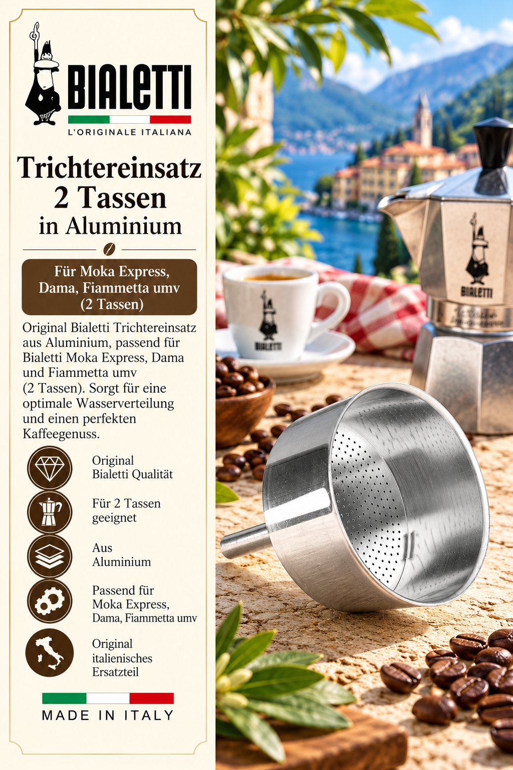 Trichter, Aluminium, Kaffee, Moka-Express, Made in Italy
