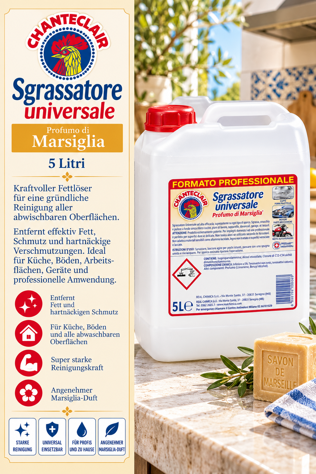 Fettreduktor, Schwamm, Küchenreiniger, 5L, Marsiglia Duft