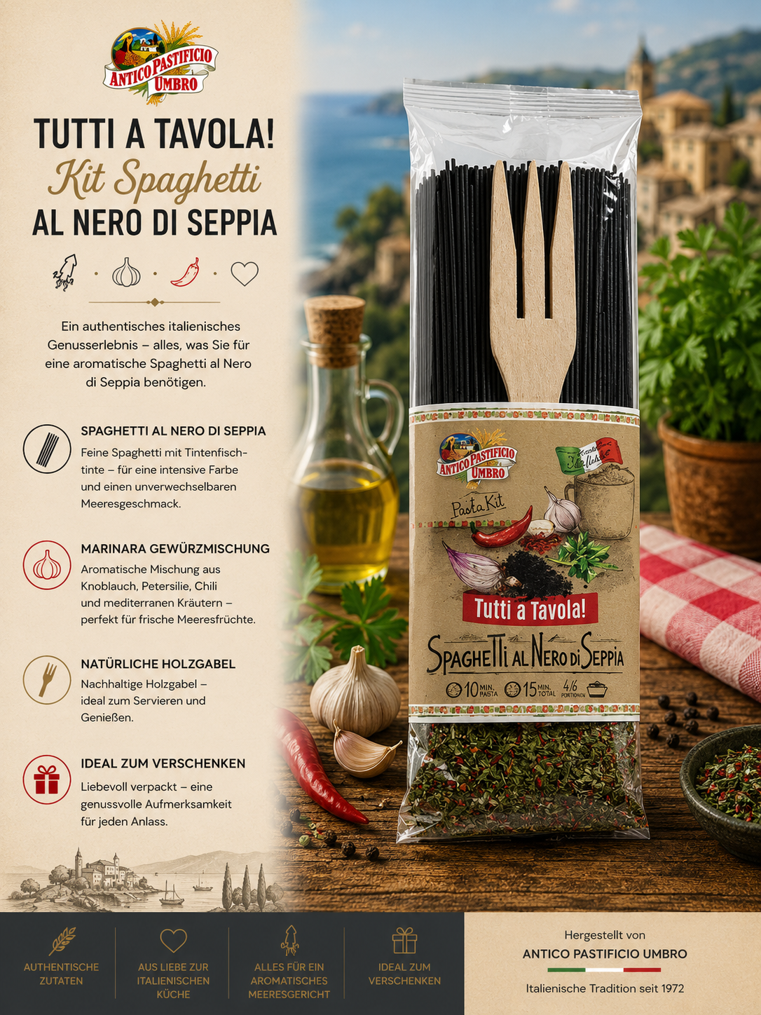 Spaghetti, Spaghetti-Set, Holz-Gabel, Kräuter, Pasta-Kit