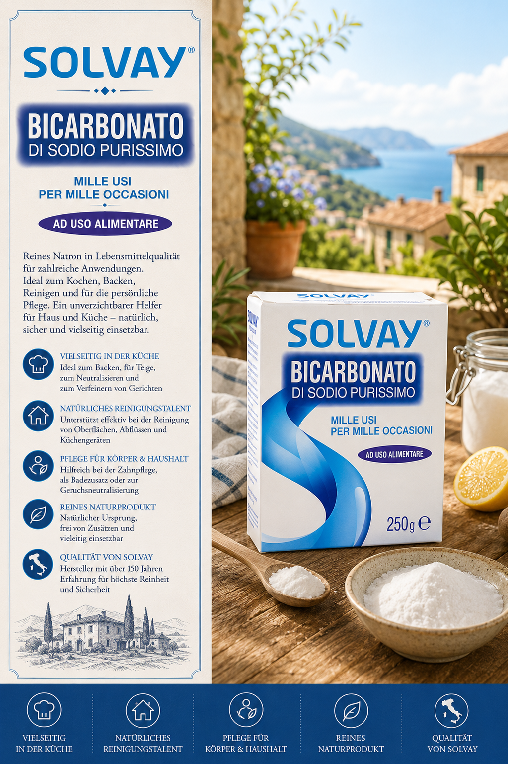 Bicarbonato, Sodium, Purissimo, Solvay, 250 g