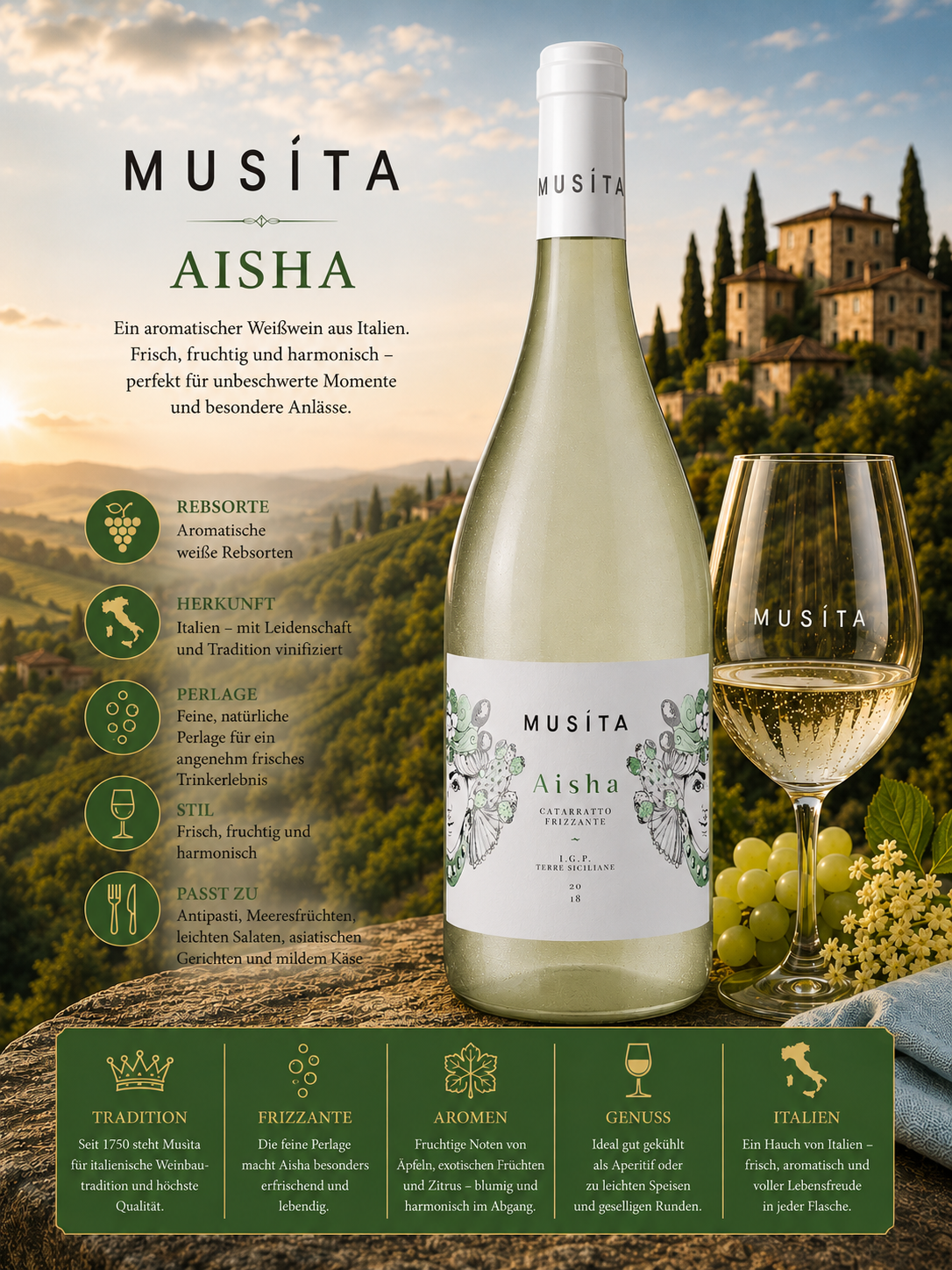 Weißwein, Italien, Flasche, Glas, Rebsorte