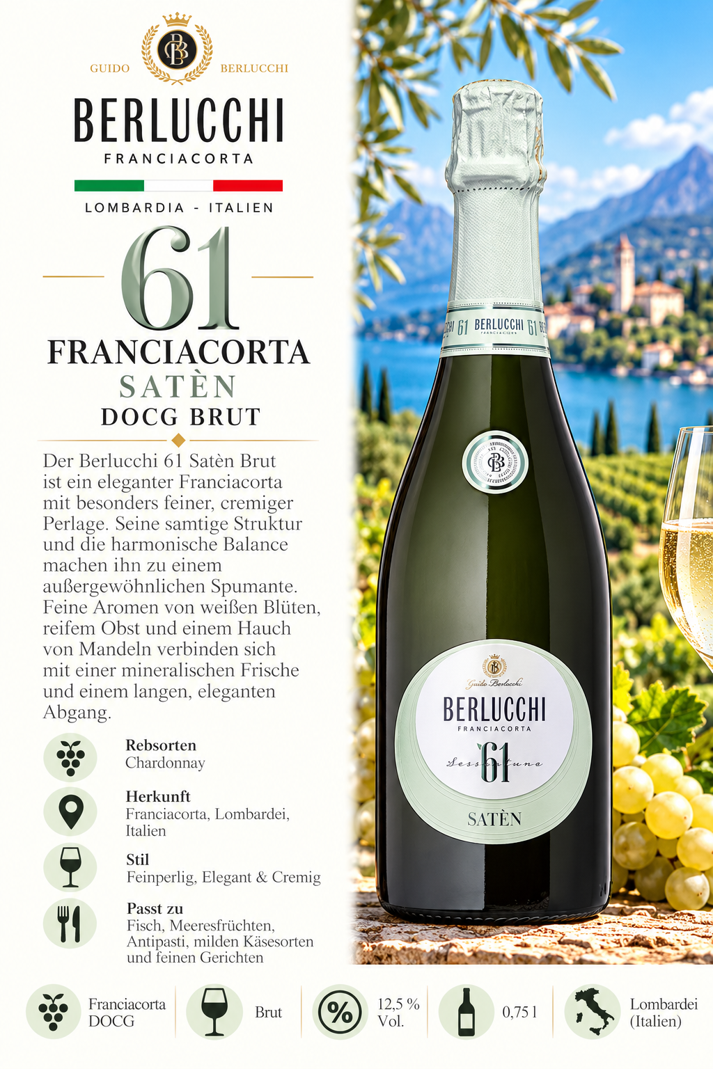 Champagne, Franciacorta, Satèn, Brut, Flasche