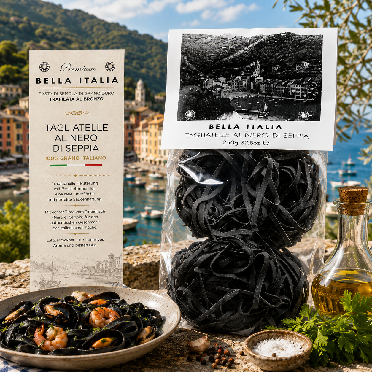 Pasta, Tagliatelle, Schwarz, Nudeln, Italienische Küche