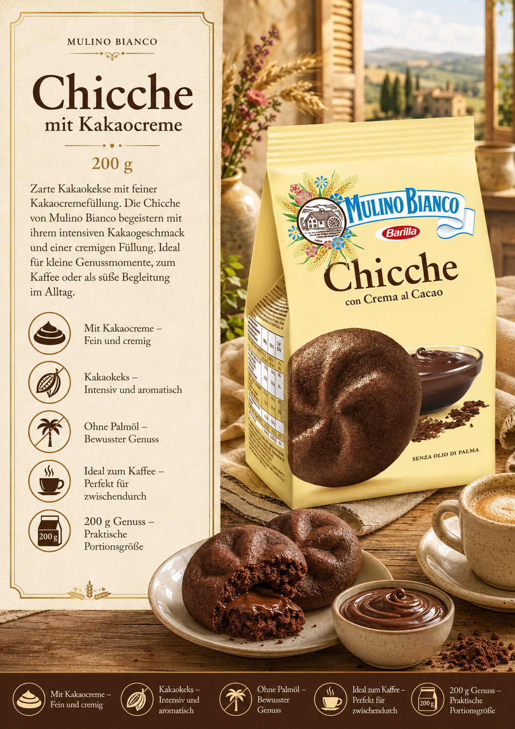 Chicche, Kakaocreme, Backmischung, Kakaokeks, Mischungsverpackung