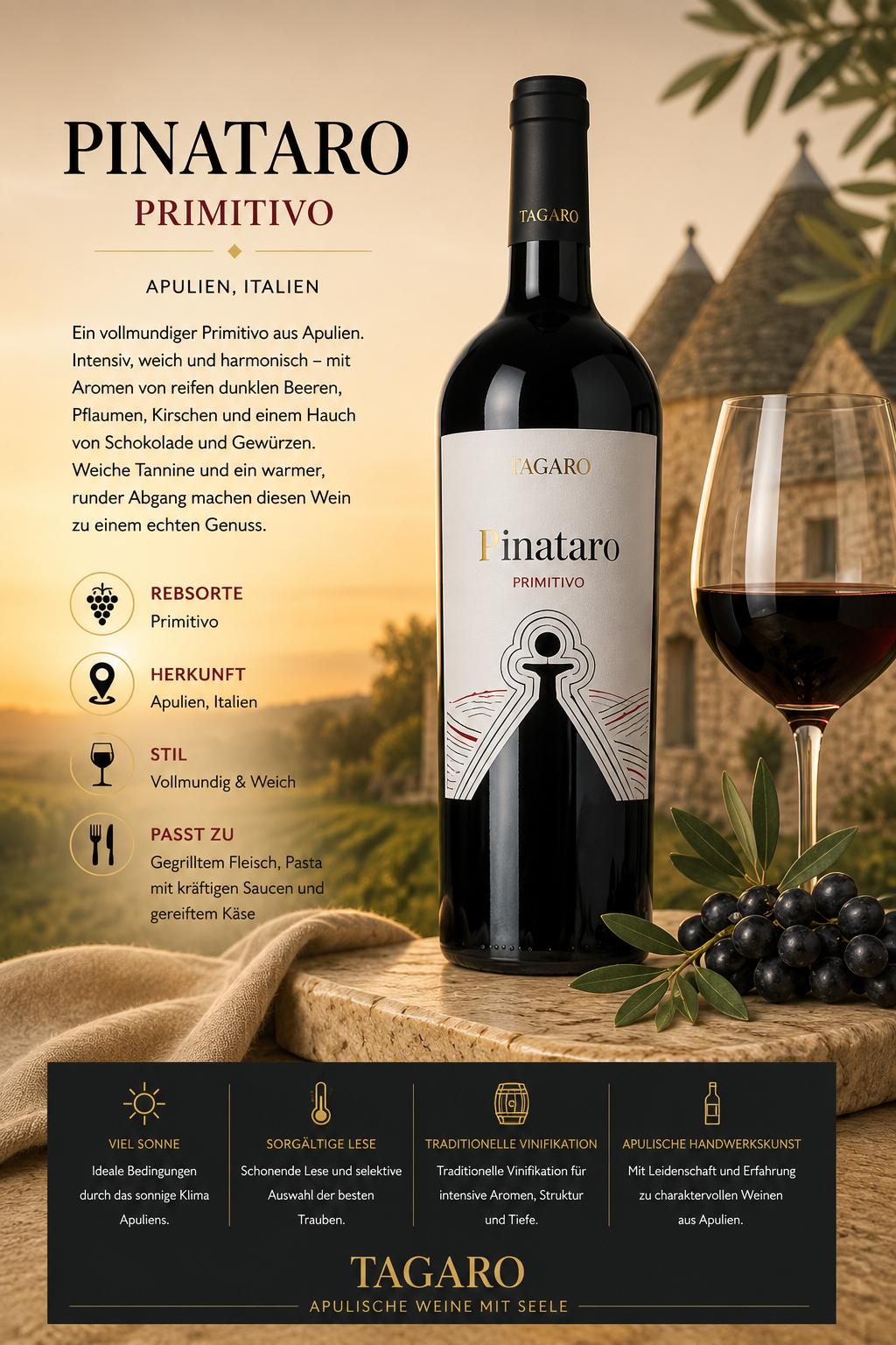 Wein, Rotwein, Primitivo, Pinotaro, Flasche