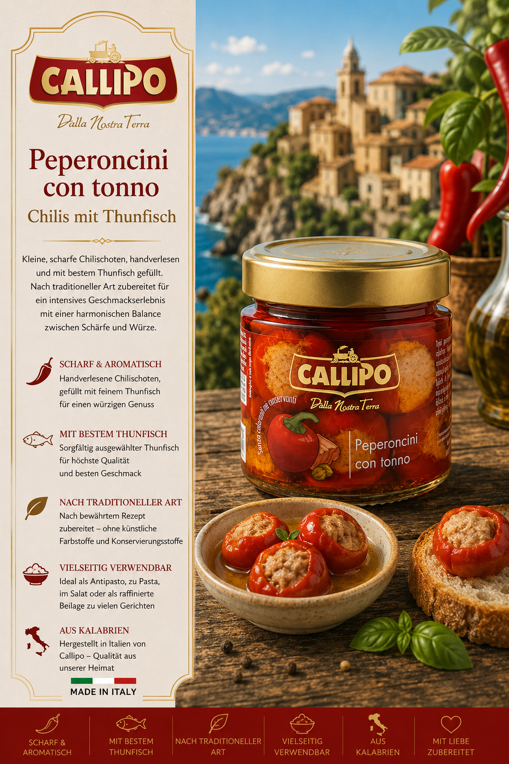 Peperoncini, Conserve, Glas, Tomate, Italienische Küche