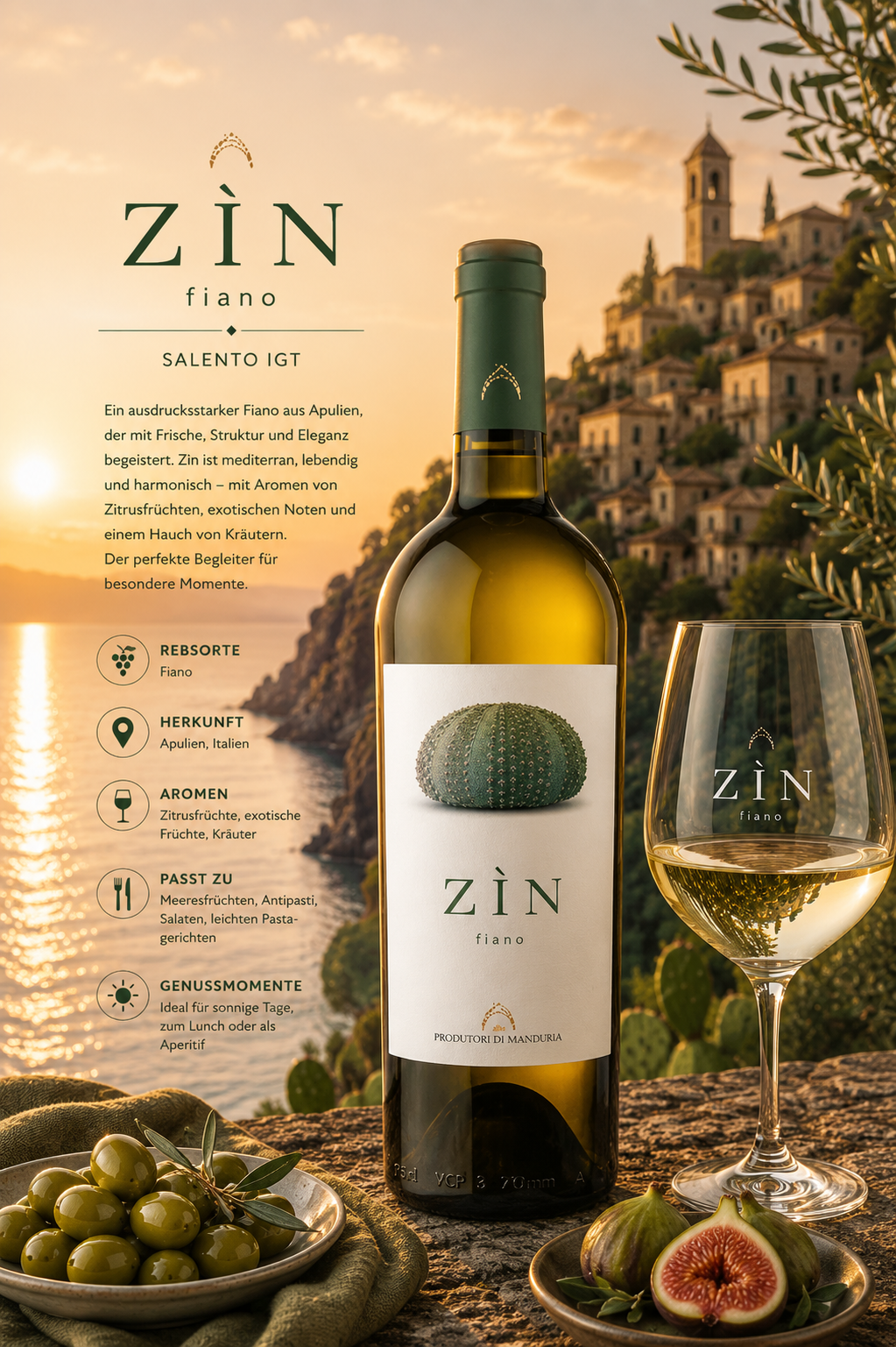Wein, Weißwein, Flasche, ZIN fiano, Italien