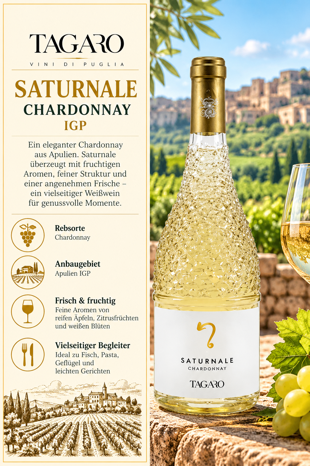 Weißwein, Chardonnay, Saturnale, IGP, Flasche