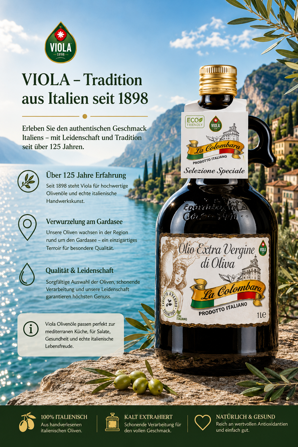 Olivenöl, Extra Vergine, La Colombara, Italienisches Olivenöl, 1 L