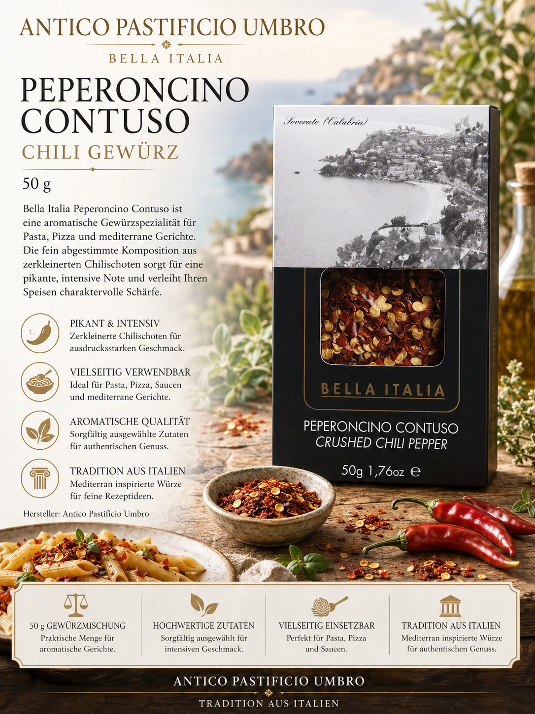 Chili-Gewürz, Pfefferoni, Pasta-Gewürz, italienische Gewürzmischung, Chili-Pfeffer-Kruste