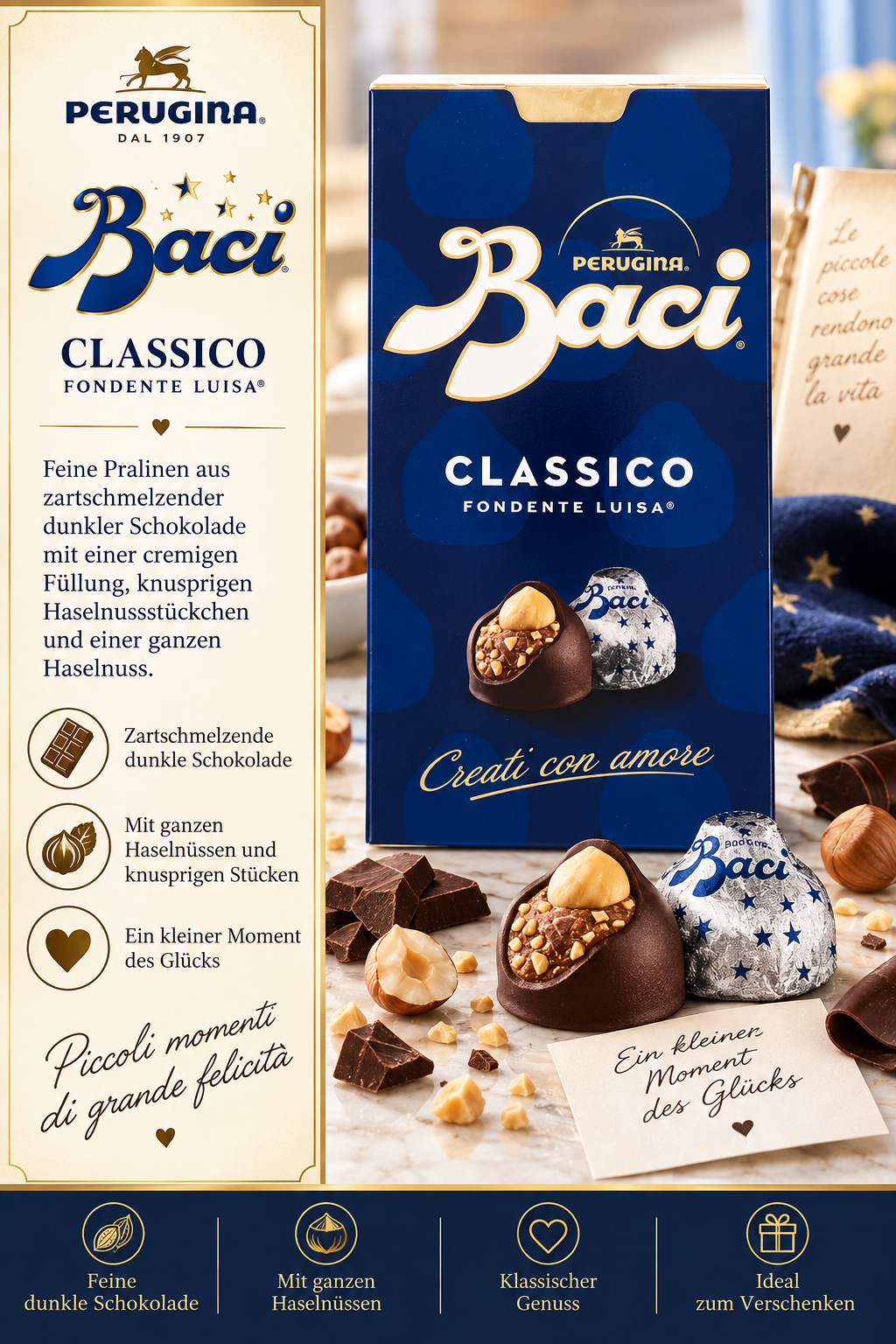 Schokolade, Pralinen, Baci, Classico, Haselnuss