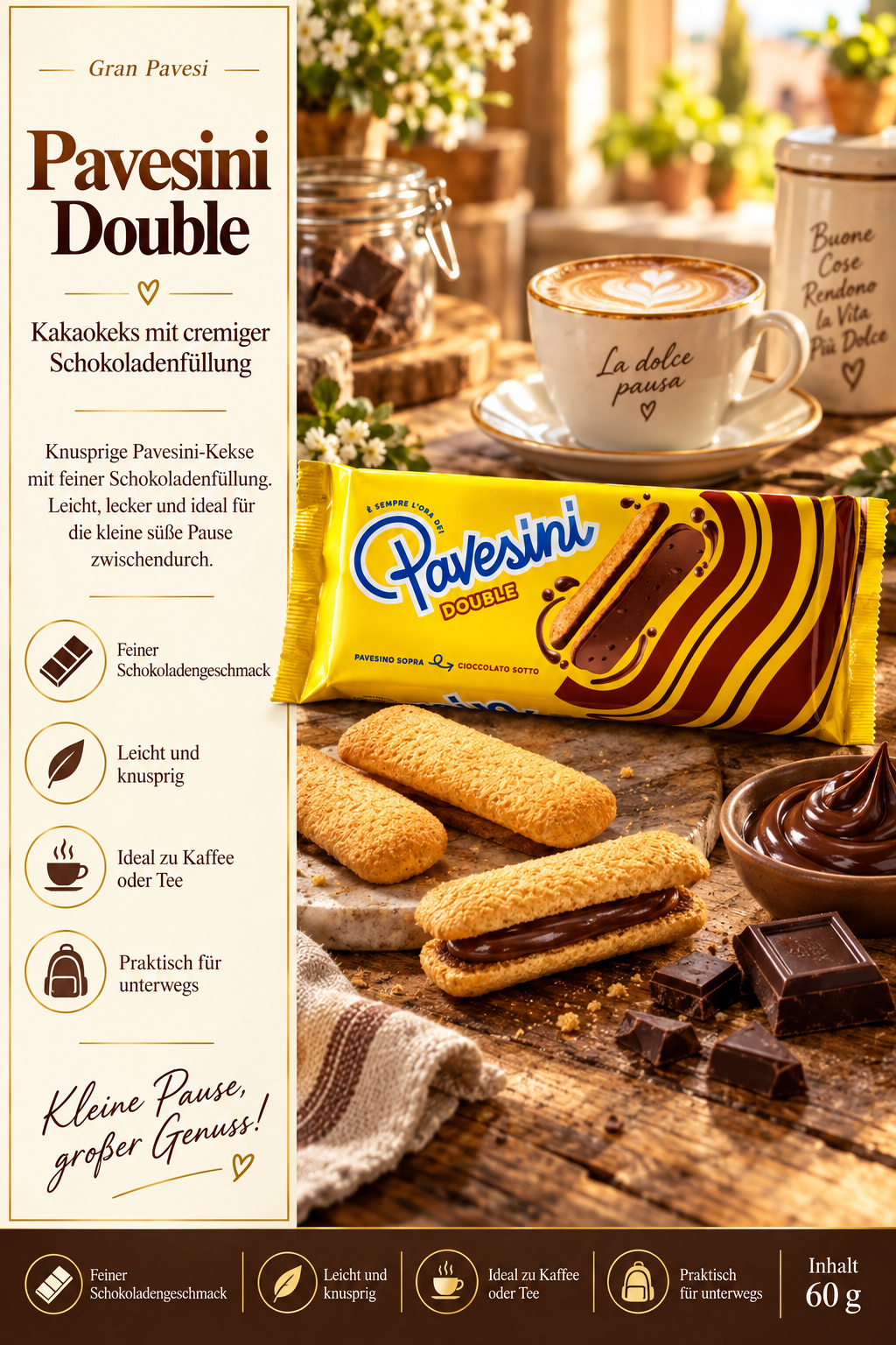 kekse, pavesini, schokolade, kakaostreifen, serving