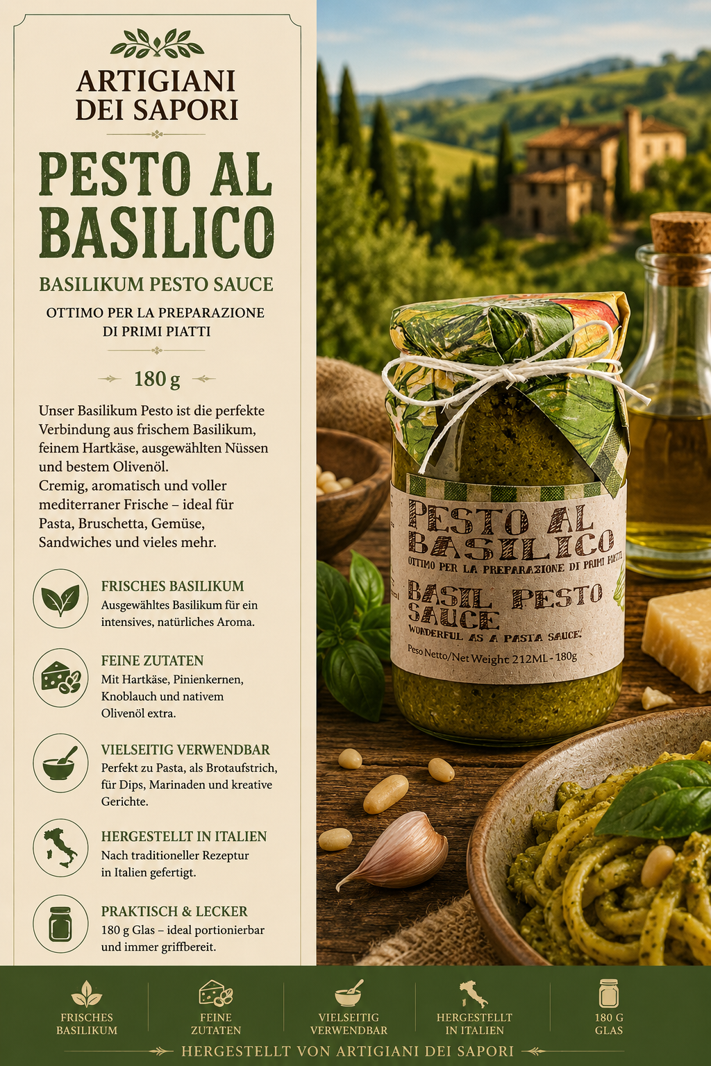 Pesto, Basilikum, Pesto Sauce, Basil Pesto, Glas Flasche