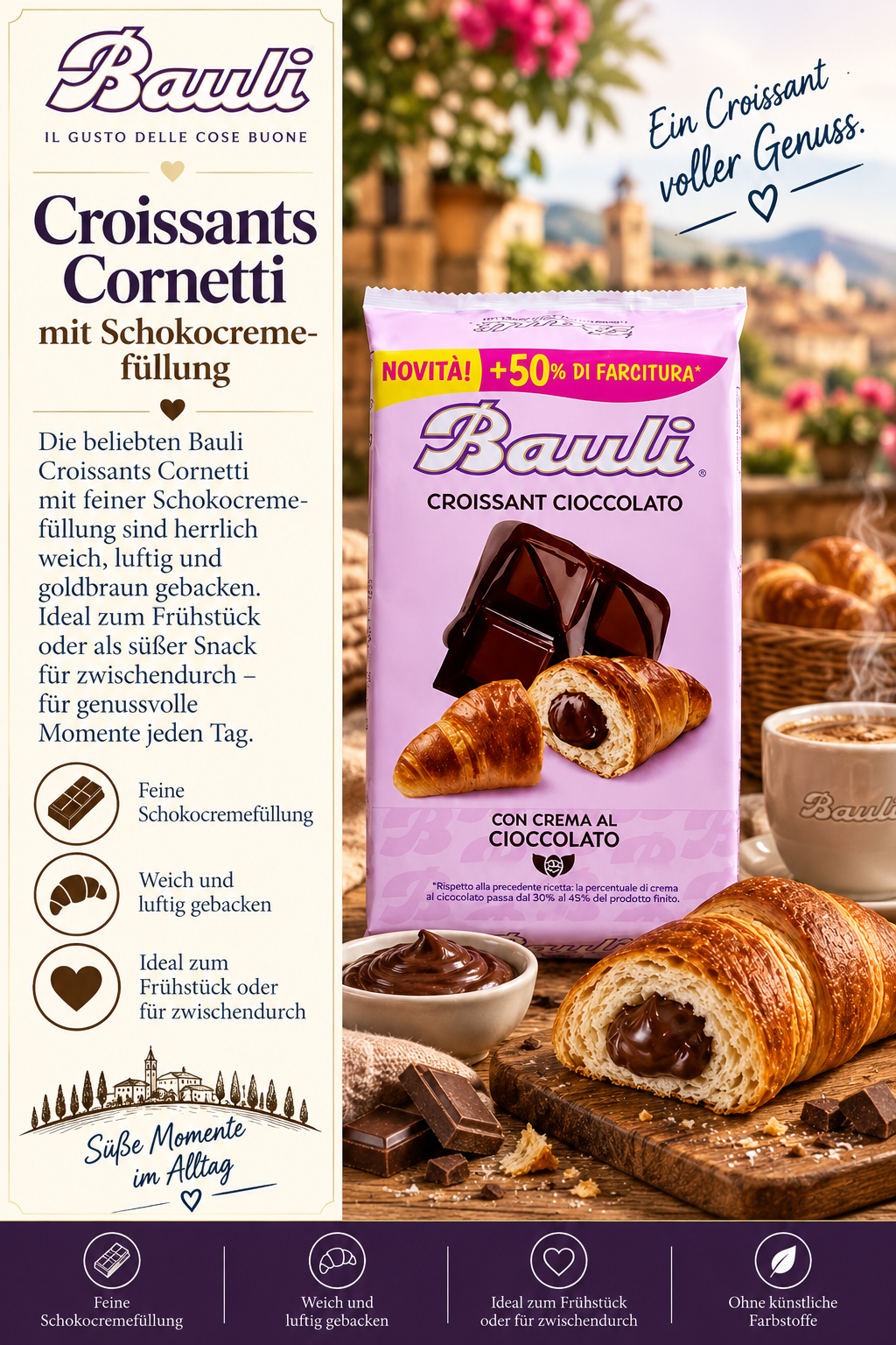 Croissant, Schokofüllung, Croissant Cioccolato, Schokoladenüberzug, Snack