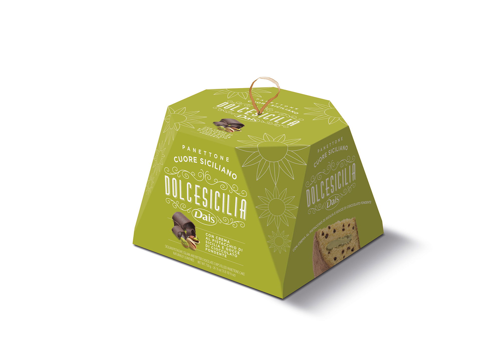 Panettone Cuore  Siciliano mit Pistaziencreme , in Box 750g/Dais  