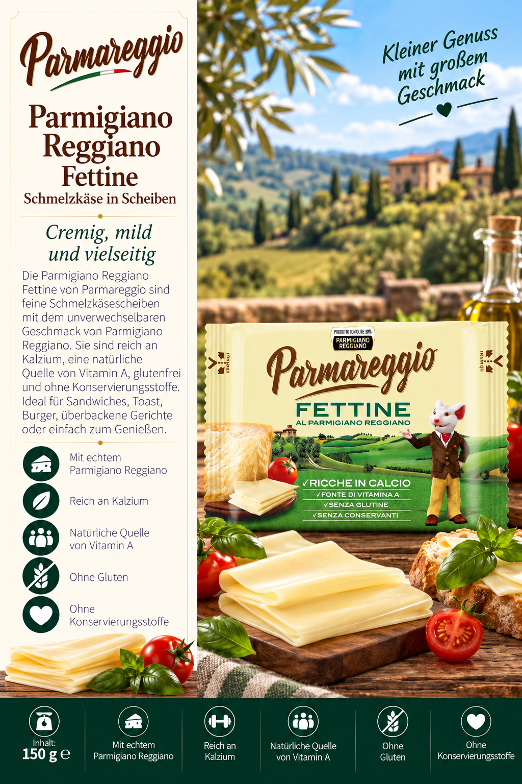 Käse, Fettscheiben, Parmigiano Reggiano, Kalziumquelle, glutenfrei?