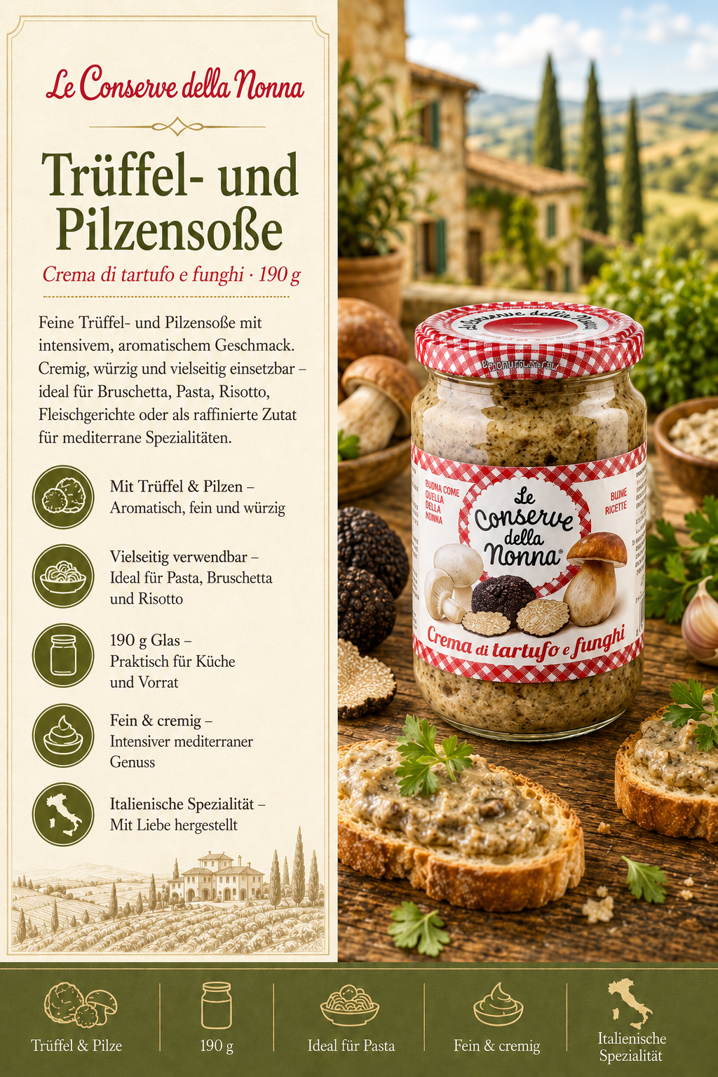 Trüffel, Pilzsauce, Crema di tartufo, Gläser, 190 g