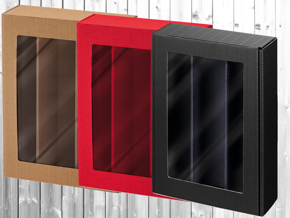 Geschenkbox Wein für drei Flaschen (schwarz, rot, natur)