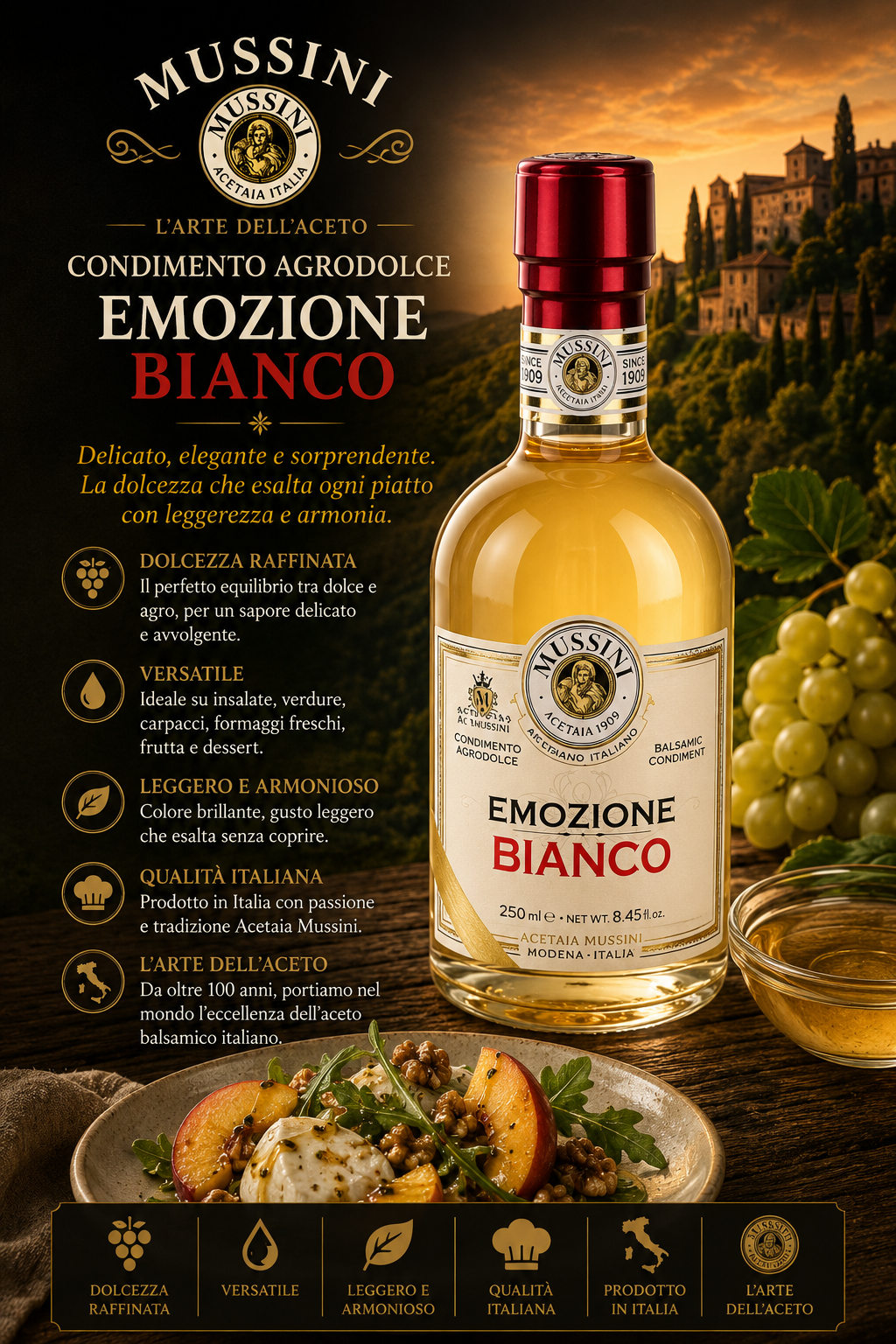 vino dolce, aceto, bianco, balsamico, etichetta