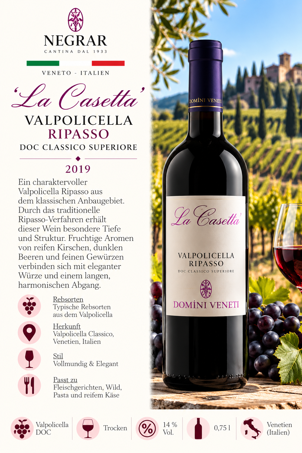 Rotwein, Valpolicella, Ripasso, La Casetta, Domini Veneti