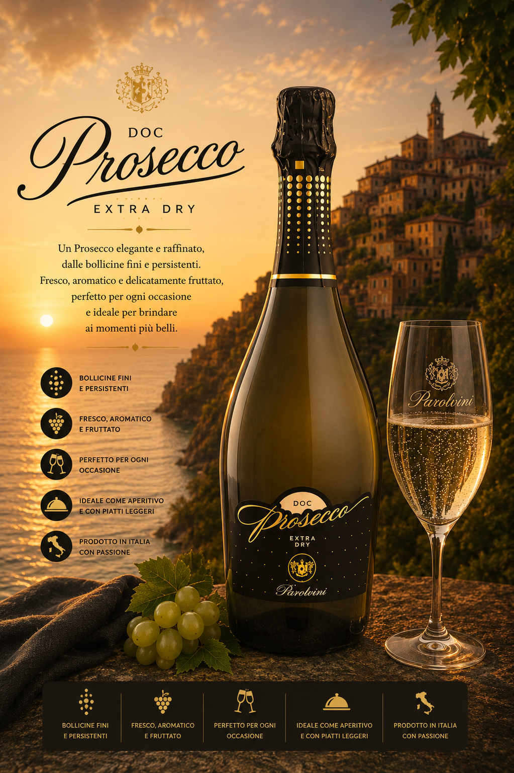 Prosecco, Sekt, Flasche, Glas, Italien