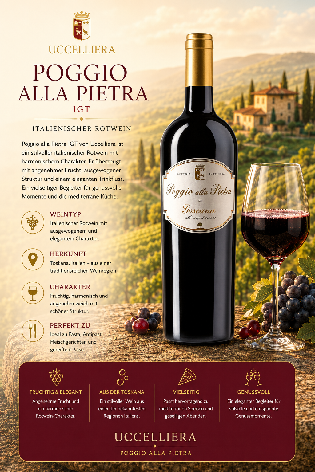 Wein, Rotwein, Flasche, Italien, Poggio Alla Pietra