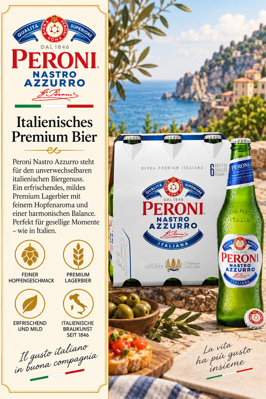 Bier, Italienisch, Nastro Azzurro, Peroni, Bierflasche