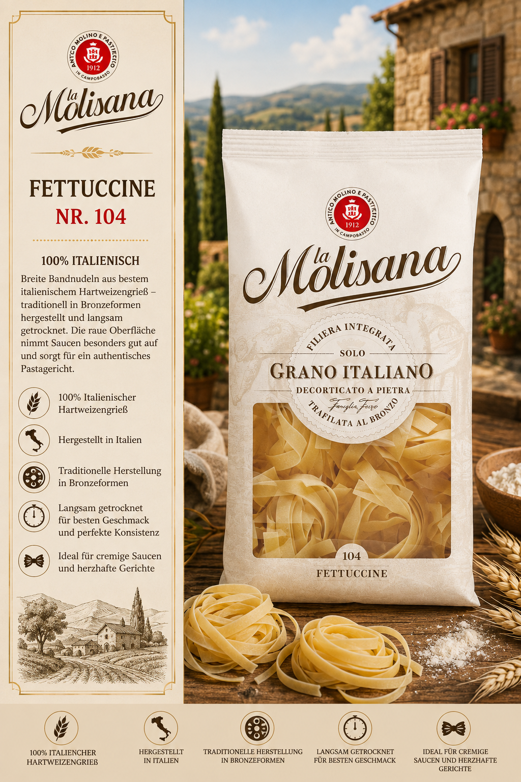 Pasta, Fettuccine, Italienisch, Grano Italiano, Packung