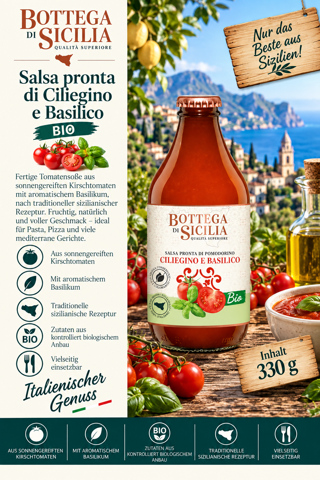 Salsa, Tomatensauce, Bio, Kirschtomate, Basilikum