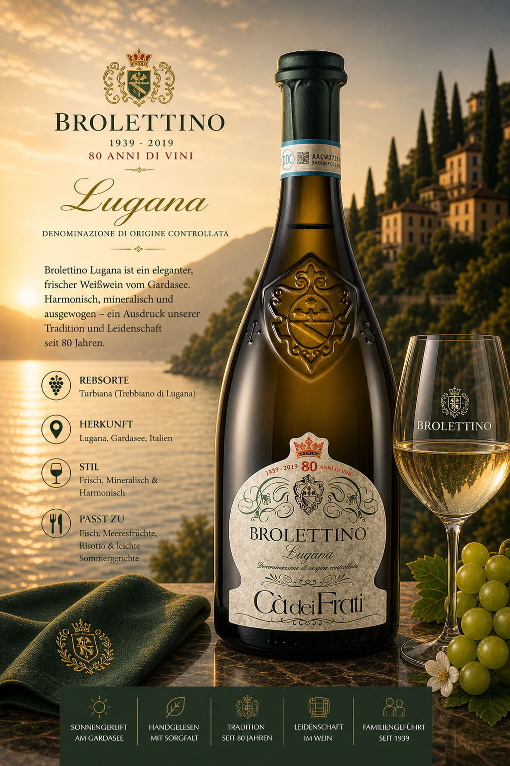 Weißwein, Lugana, Flasche, Weinglas, 1800s-80 Jahre