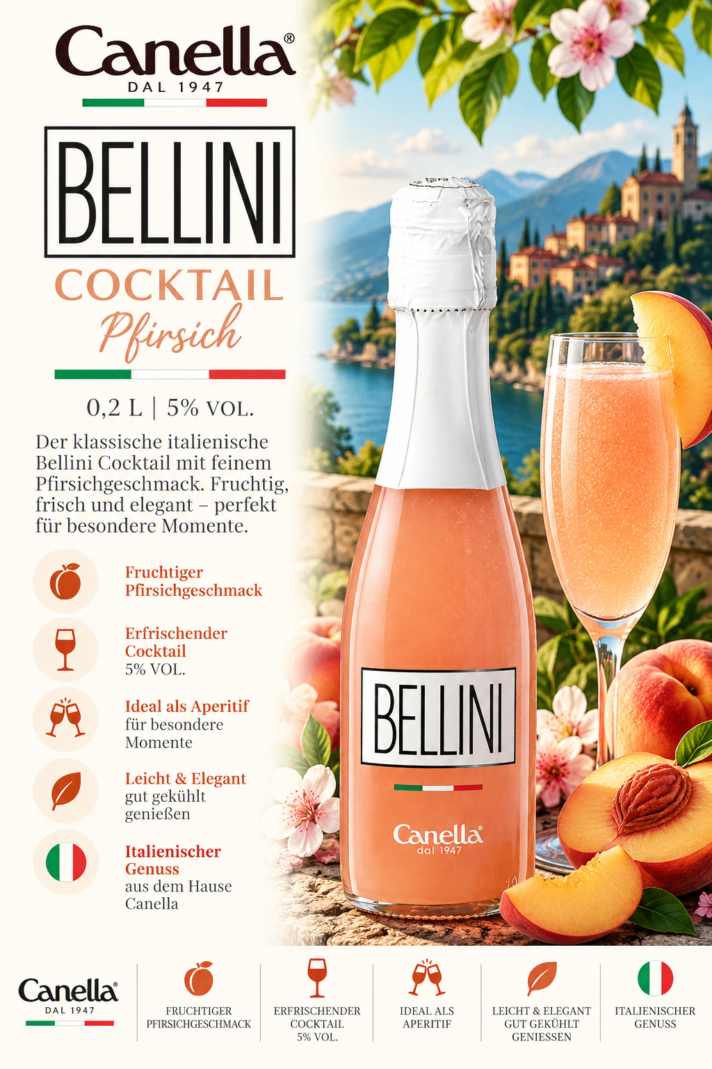 cocktail, Pfirsich, Sekt, Flasche, Italien