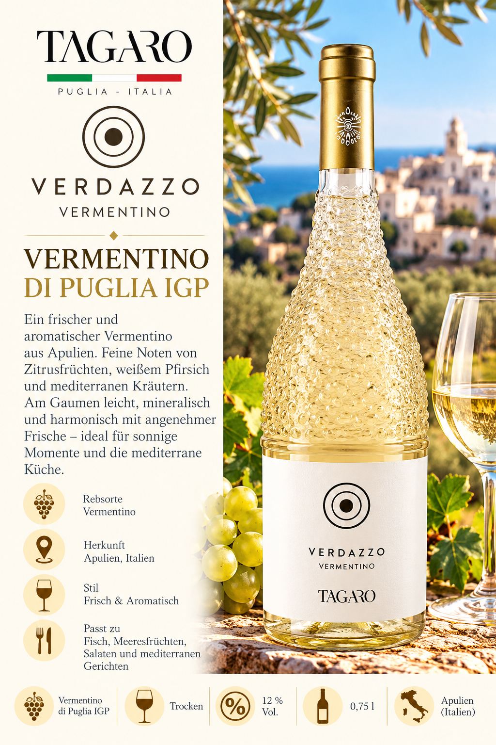 Vermentino, Vermentino di Puglia, Verduzzo, Weißwein, Flasche