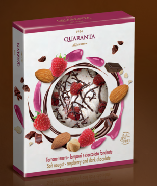 Weicher Nougat Mattonella mit dunkler Schokolade & Himbeeren 135g | Quaranta