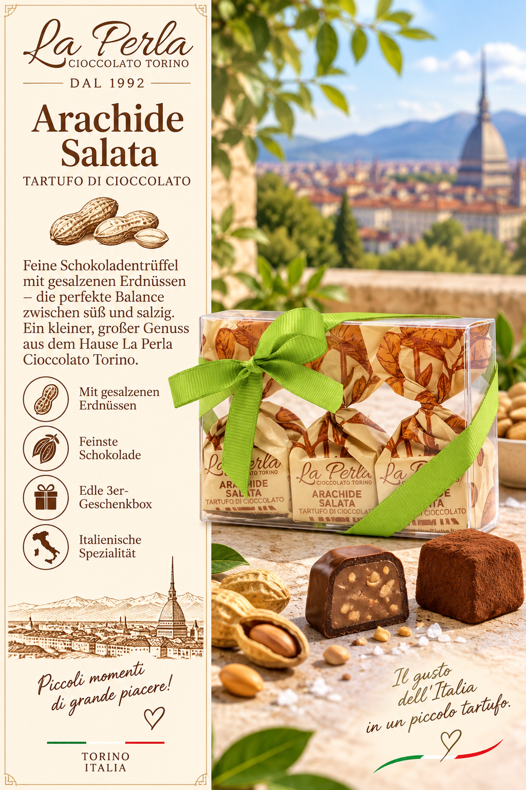 Arachide Salata, Tartufo di cioccolato, Schokolade, Geschenkbox, Italienische Spezialität