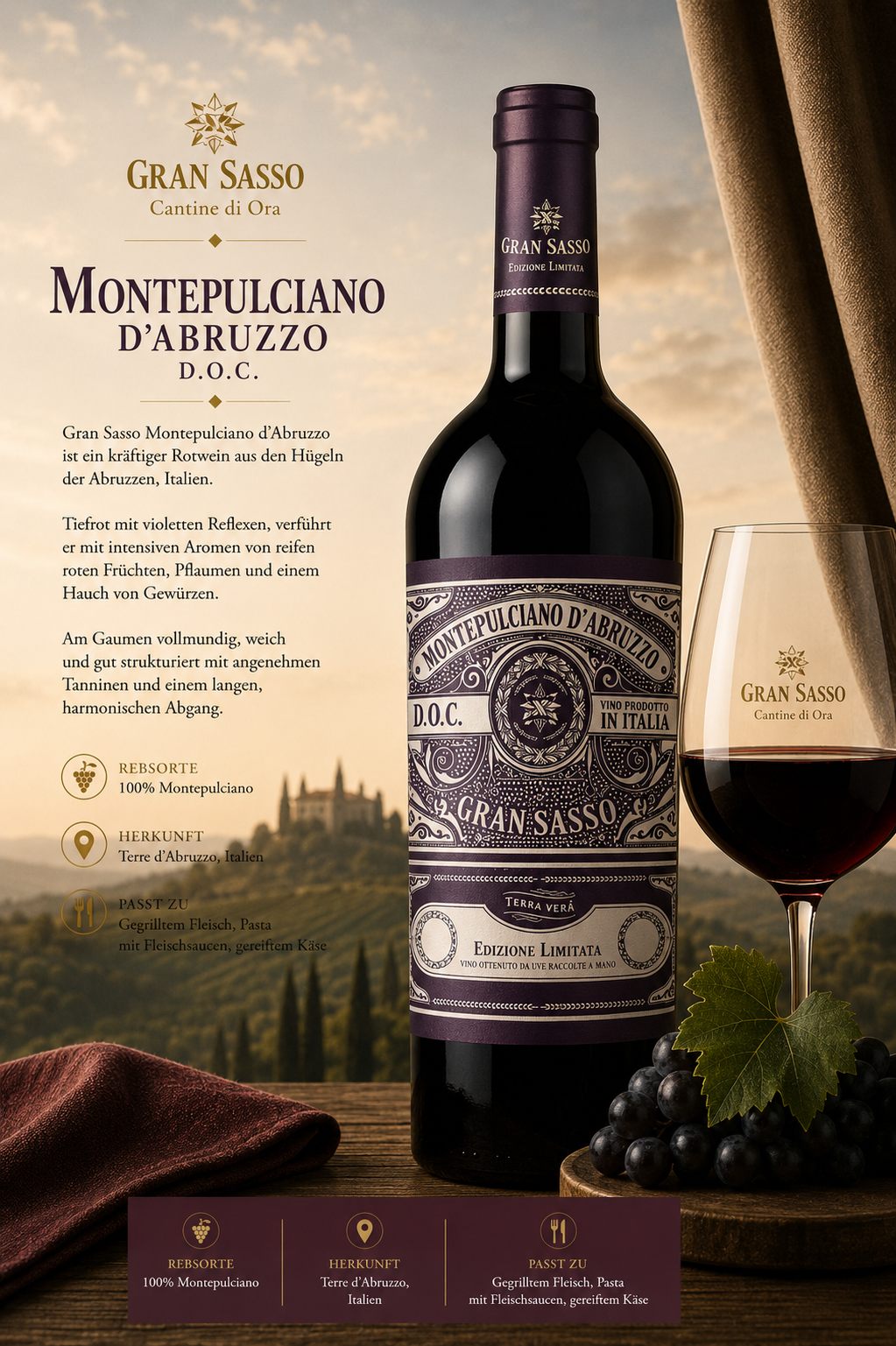 rotwein, weinflasche, Gran Sasso, Montepulciano, Italien