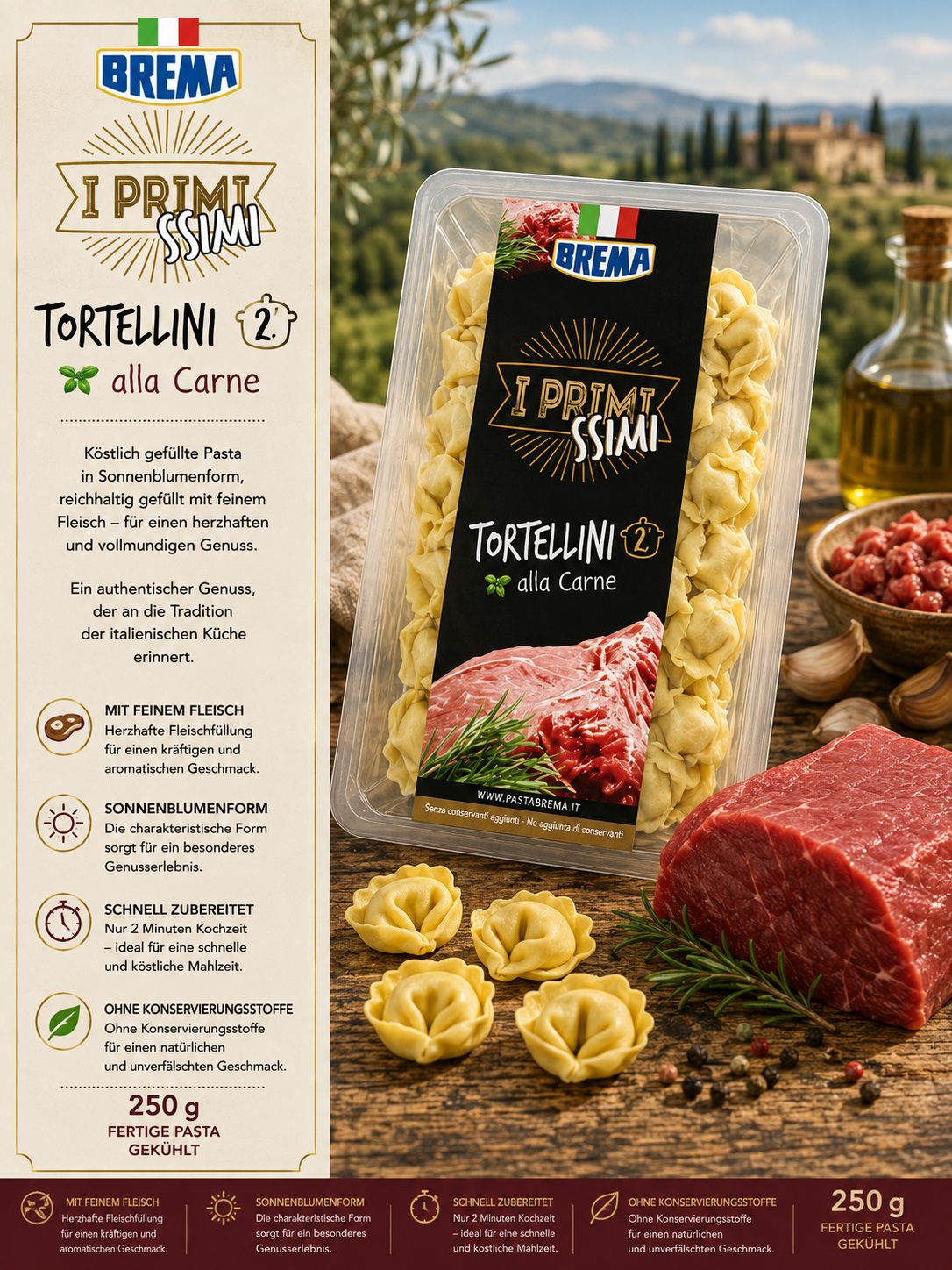 Tortellini, alla Carne, Pastaprodukt, 250 g, Frische Pasta