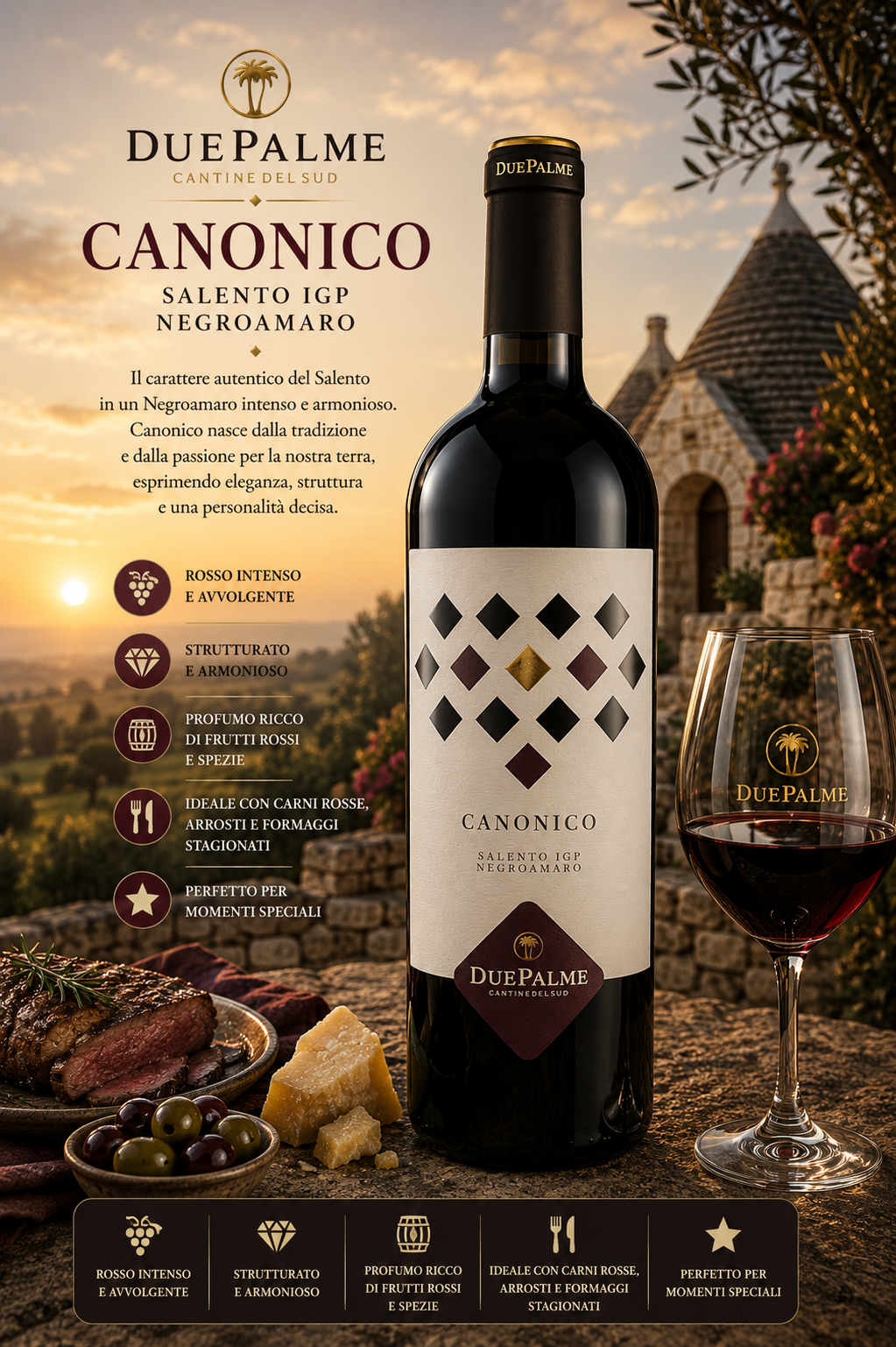 Weinflasche, Rotwein, Canonico, DuePalme, Weinglas