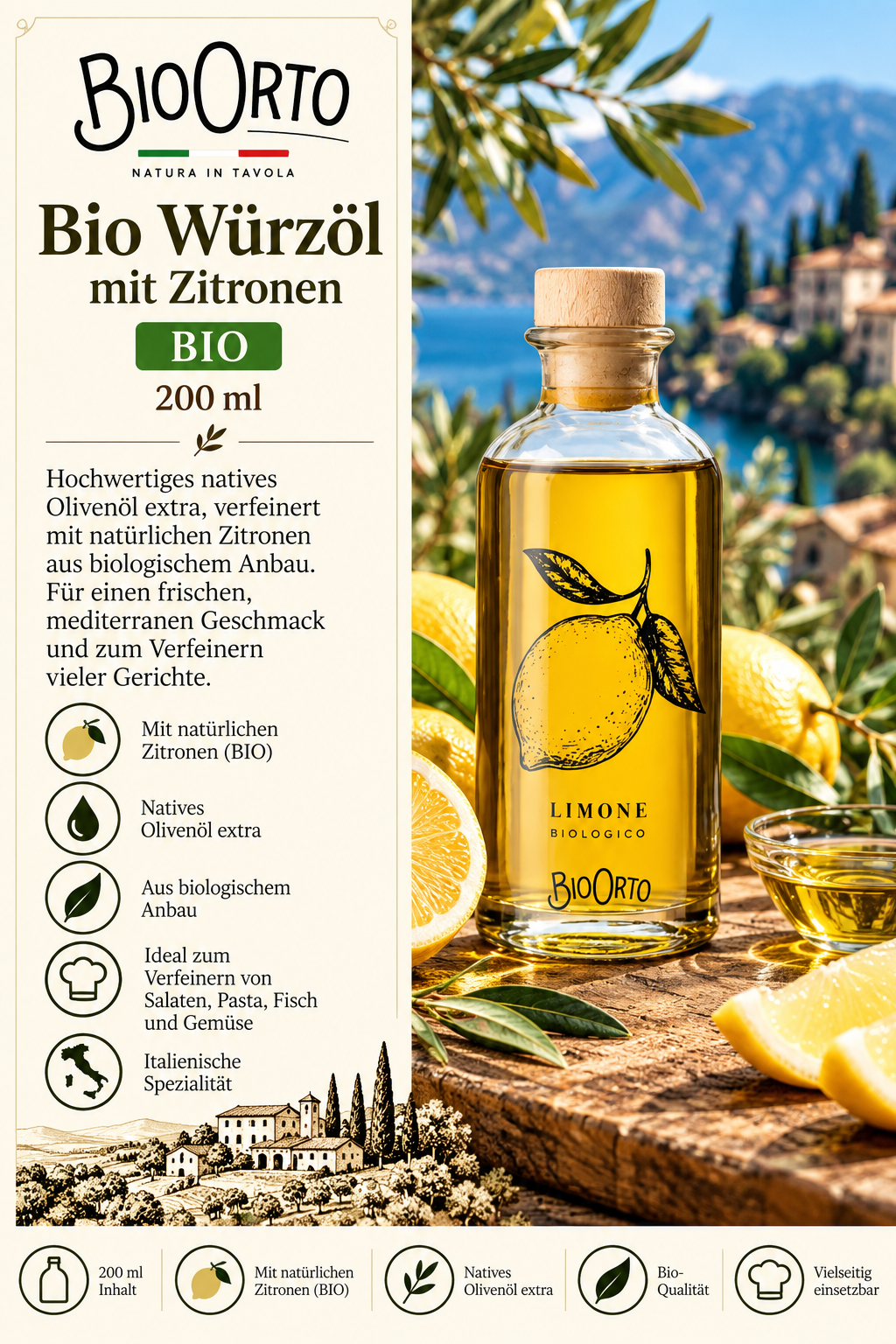 Öl, Limone, Bio, 200 ml, zitronenöl