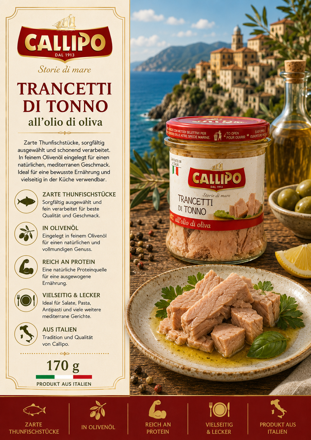 Thunfisch, Tomarine??, Trancetti di tonno, All'ol oleo?, Italienisches Produkt