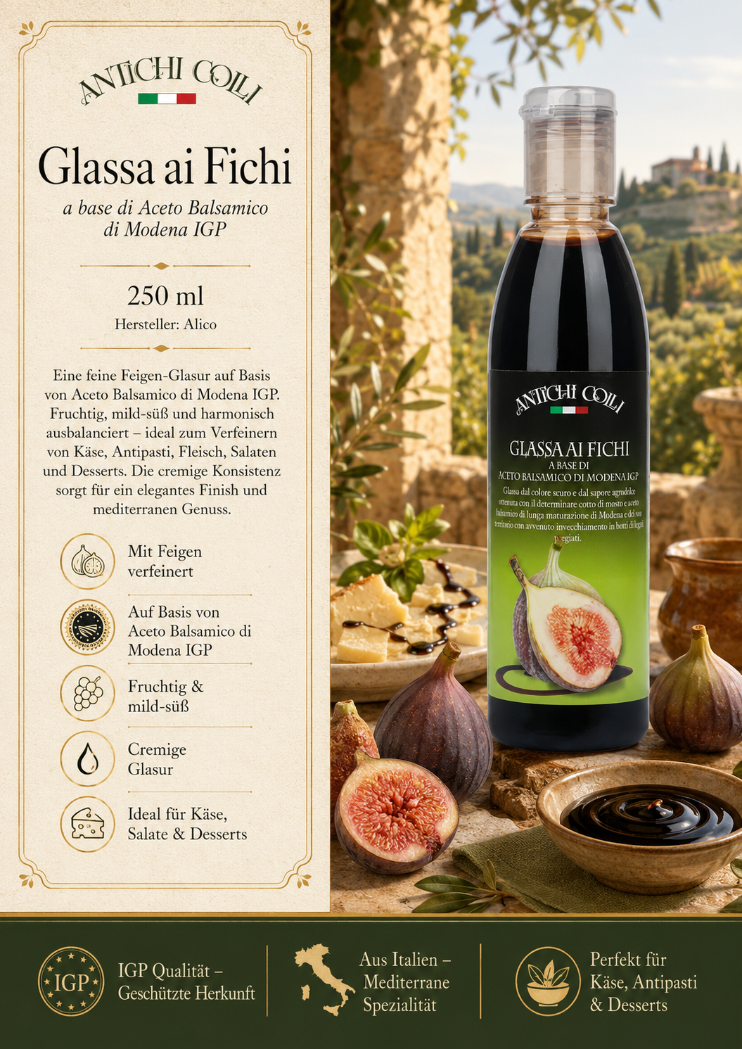 Glasstillage, Feigen-Glas, Aceto Balsamico, Modena IGP, Fig-Dressing