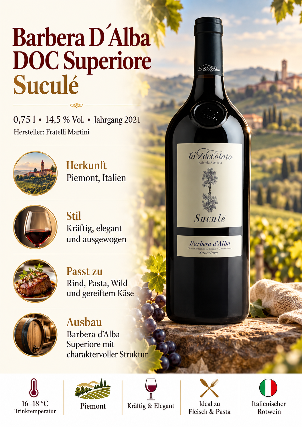 Wein, Barbera d'Alba, Süßlile, Rotwein, Flasche