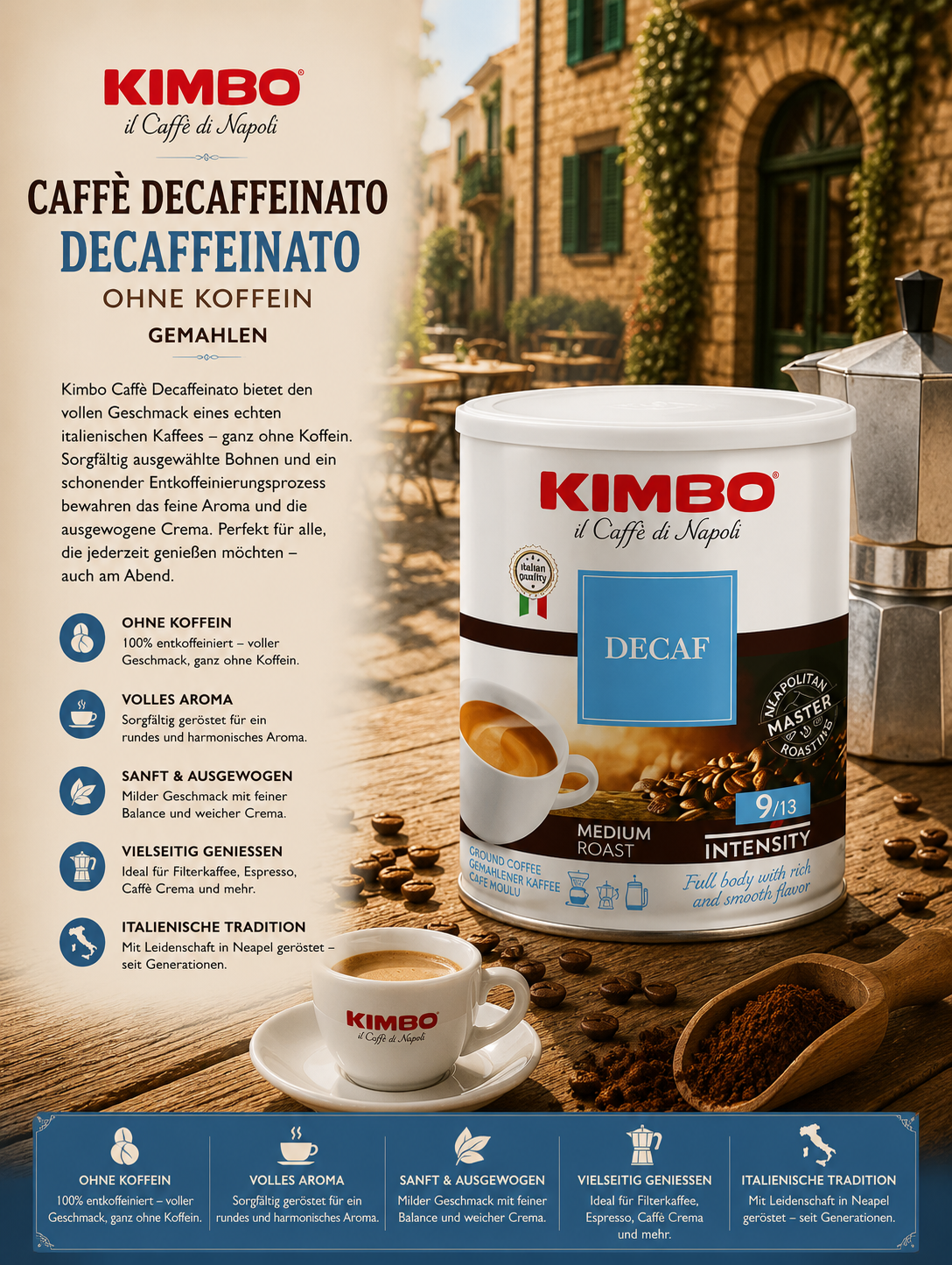 Kaffee, Decaf, Instant, KIMBO, Kaffeemischung