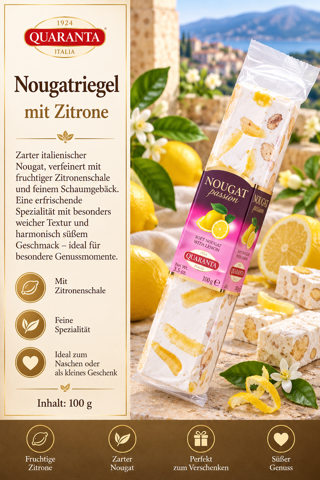 Nougat, Zitrone, Nougatstange, Fruchtige Zitrone, Soft nougat