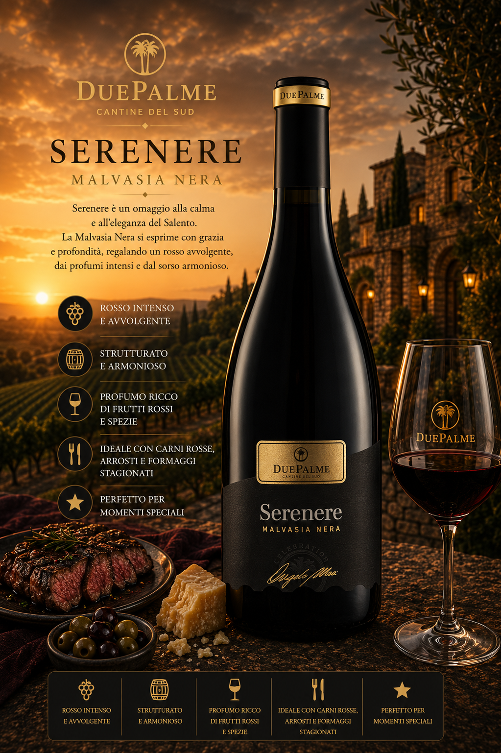 Wein, Serenere, Malvasia Nera, Rotwein, Flasche