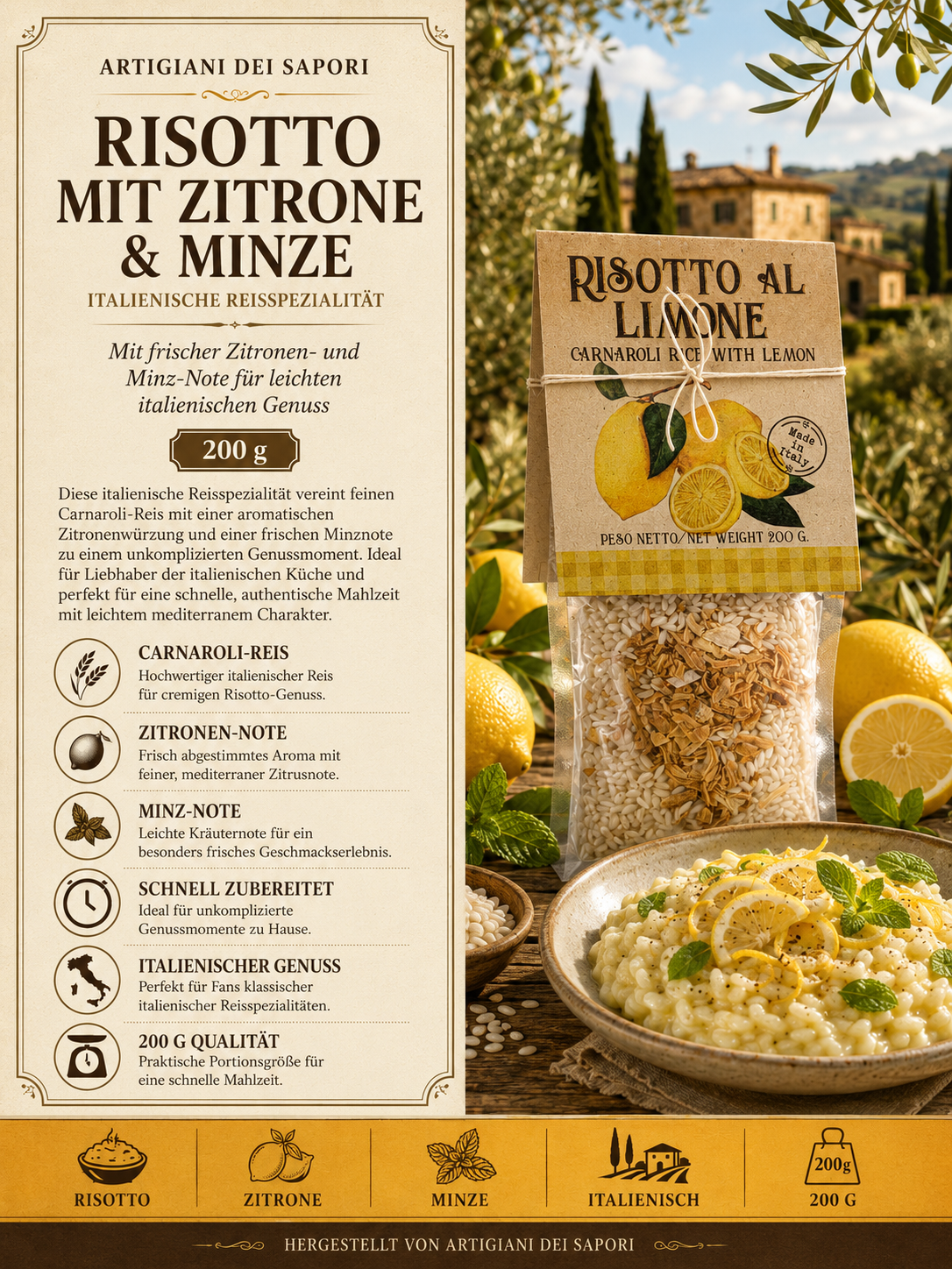 Risotto, Reis, Zitrone, Minze, Italienisch