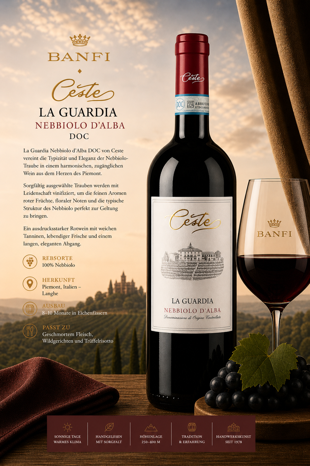 Wein, Nebbiolo, La Guardia, Rotwein, Nebbiolo d'Alba