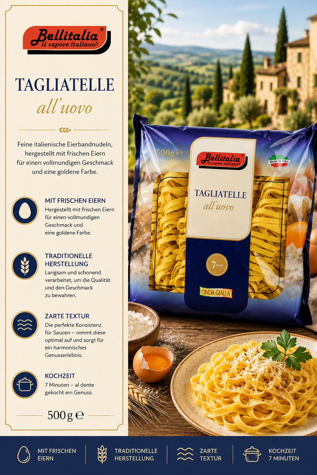 Tagliatelle, all'uovo, 500g, pasta, italienisch