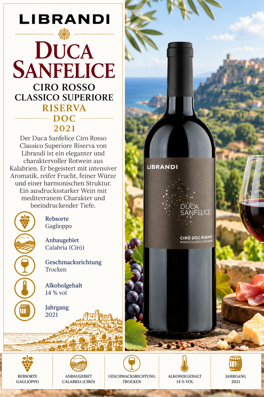 Wein, Rotwein, Flasche, Etikett, Calabria